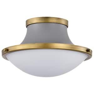 Lafayette 14 in. 1-Light Matte Gray Traditional Flush Mount with White Opal Glass Shade and No Bulbs Included