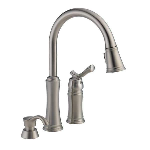 Delta Lakeview Single-Handle Pull-Down Sprayer Kitchen Faucet with Soap Dispenser in Stainless