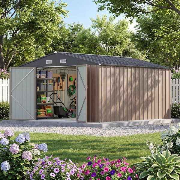 Patiowell 10 ft. W x 12 ft. D Outdoor Storage Shed, Metal Garden