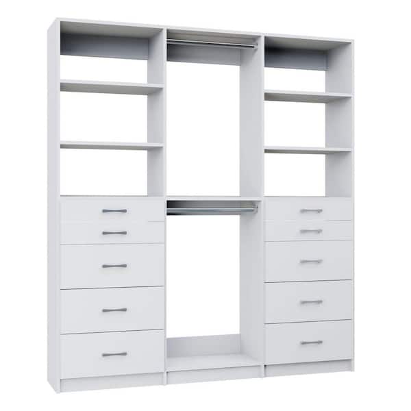 Alto Collection 70.5 in. W White Tower System 2 5-Drawer and Double Hang 13-Shelf Wood Closet System