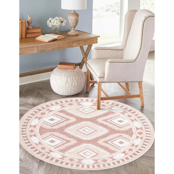 Boho Gigi Pink 5 ft. 3 in. x 5 ft. 3 in. Area rug