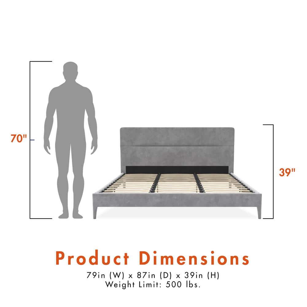 King-Size Light Gray Velvet Upholstered Bed with Minimalist Tufted Headboard
