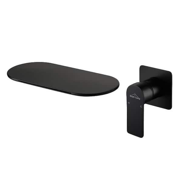 Boyel Living Modern Waterfall Single Handle Wall Mounted Faucet (Use at Basin or Bathtub) with Rough-in Valve in Matte Black Style 1