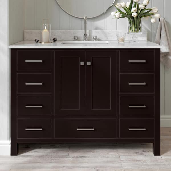 ARIEL Cambridge 49 in. W x 22 in. D x 35.25 in. H Vanity in Espresso with White Marble Vanity Top with Basin