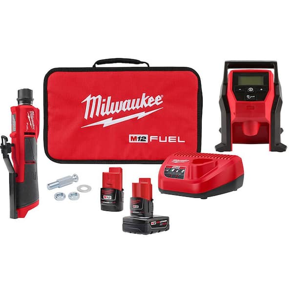 M12 FUEL 12V Lithium-Ion Brushless Low Speed Tire Buffer and M12 Lithium-Ion Cordless Compact Inflator Combo Kit