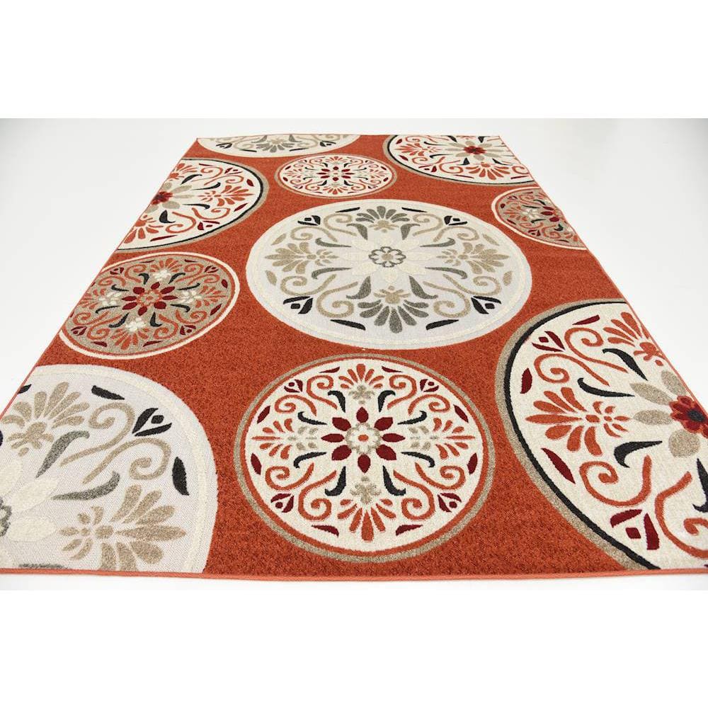 Terracotta and Beige Synthetic Rectangular Outdoor Area Rug