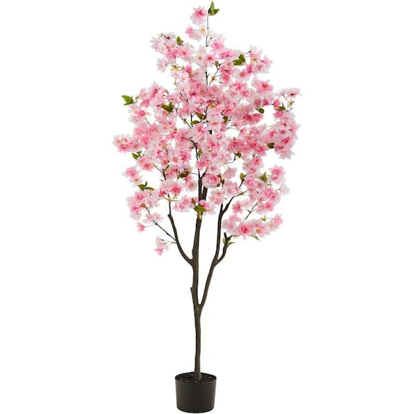 HOME IMPORTS EMPORIUM 6 ft. Artificial Cherry Blossom Tree in Black Pot, Artificial Indoor Home Decor Plant