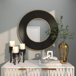 35 in. x 35 in. Round Framed Black Wall Mirror with Fluted Frame