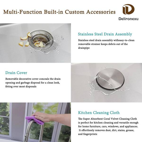 32 Inch Underount Kitchen Sink - Delironexu 16 Gauge Stainless Steel Kitchen Sink Single Bowl - View #6