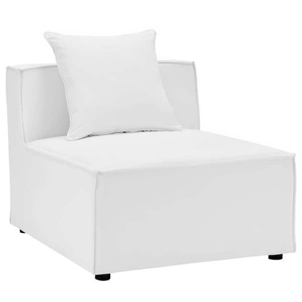 MODWAY Saybrook Upholstered Aluminum Armless Middle Outdoor Sectional Chair with White Cushions