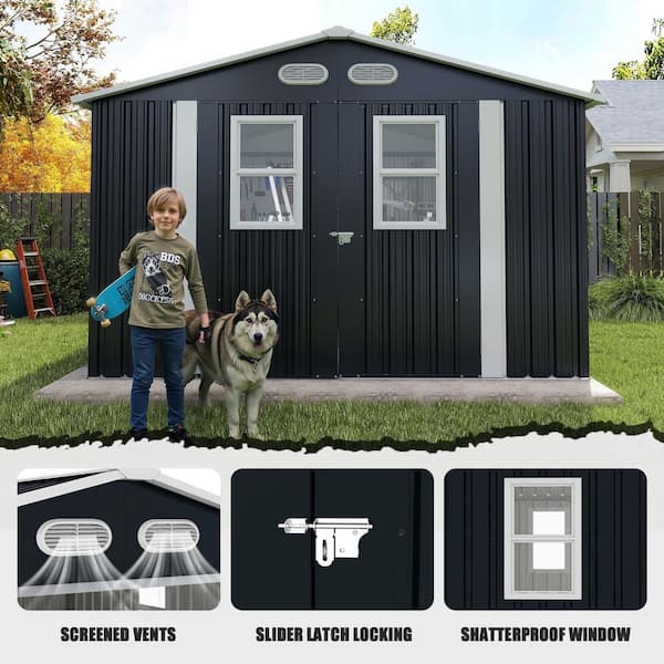 Mondawe 8 ft. W x 8 ft. D Dark Gray Metal Outdoor Storage Shed