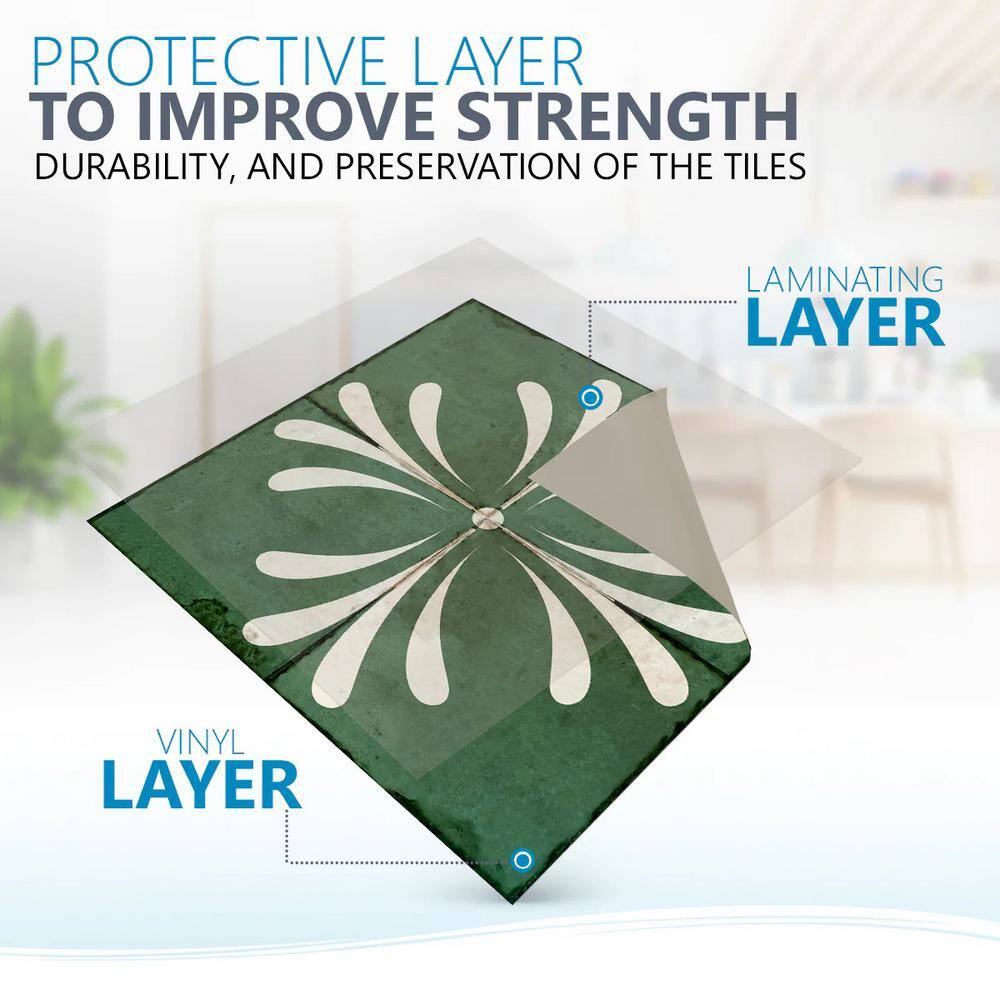 Green and White Vinyl Peel and Stick Backsplash Tiles, 8x8-inch