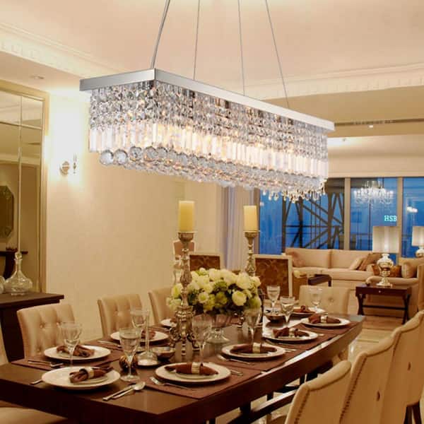 Sefinn Four 5-Light Rectangle Chrome Chandelier with K9 Crystals