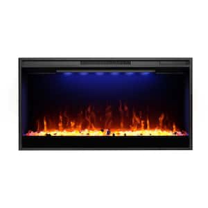 36 in. Wall-Mounted Glass Electric Fireplace TV Stand in Black