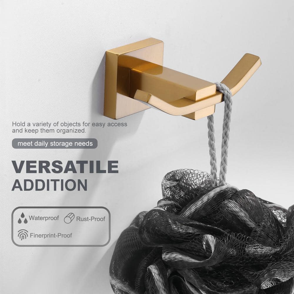 Brushed Gold Stainless Steel Double J-Hook Towel Holder