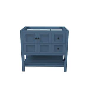 Alicia 35 in. W x 21.75 in. D x 32.75 in. H Bath Vanity Cabinet without Top in Matte Blue with Black Knobs