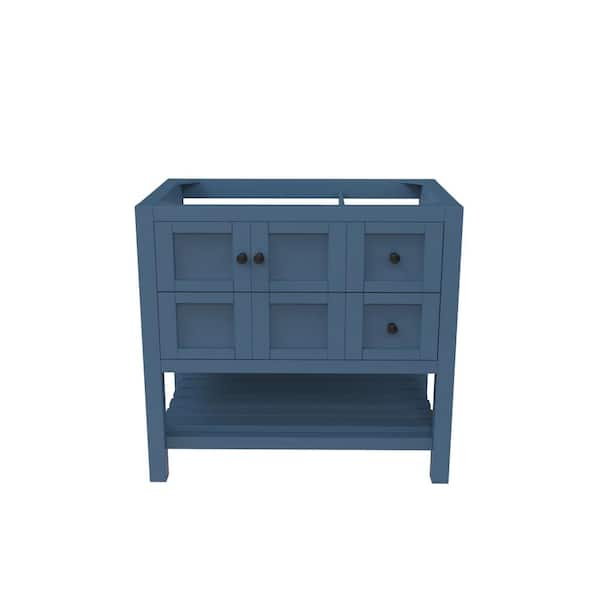 castellousa Alicia 35 in. W x 21.75 in. D x 32.75 in. H Bath Vanity Cabinet without Top in Matte Blue with Black Knobs