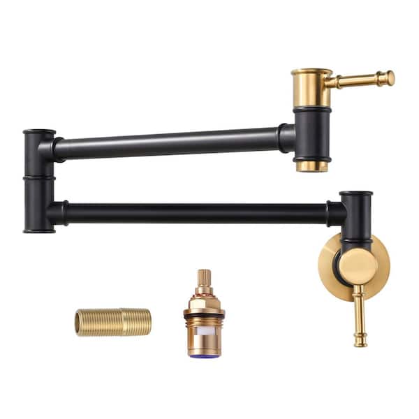 ALEASHA Wall Mounted Pot Filler with Removable Aerator in Black and Gold