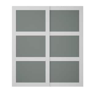 144 in. x 80 in. 3-Lite White Tempered Frosted Glass Closet Sliding Door with Hardware
