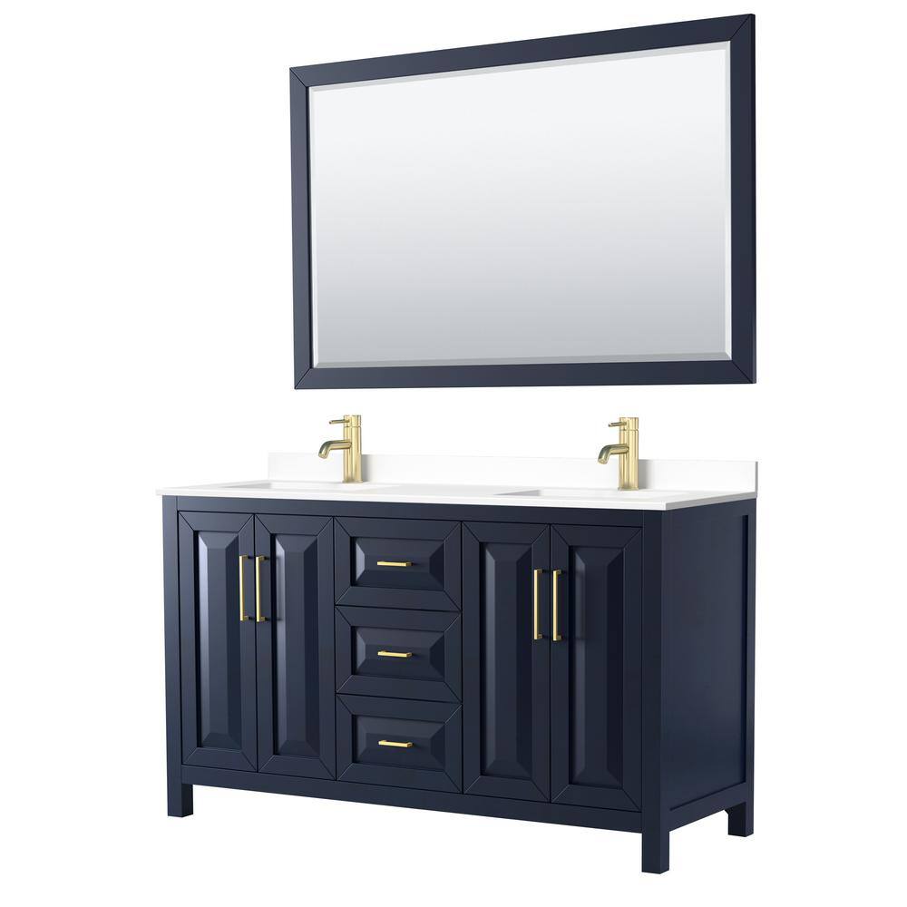 Daria 60" Dark Blue Cultured Marble Double Vanity Set