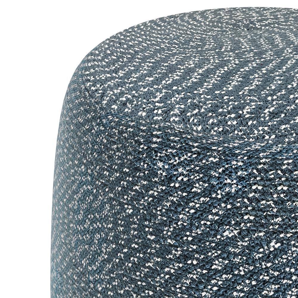 Bayley Round Braided Pouf in Aegean Blue and Natural Cotton