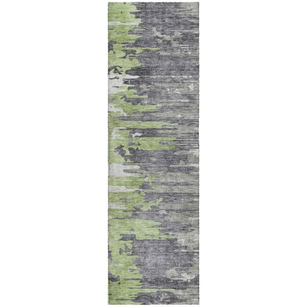 Dream Shag Premium Machine Washable Abstract ADS704 Green 2 ft. x 7 ft. Runner Rug
