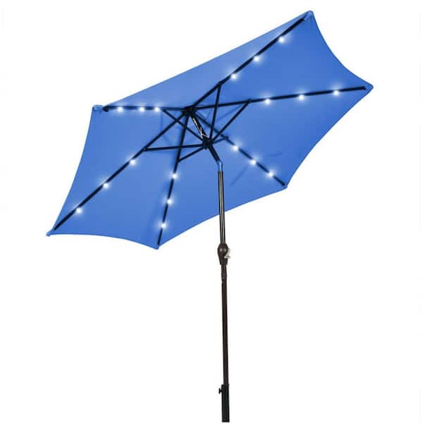 9 ft. LED Solar Market Patio Umbrella with Crank in Blue