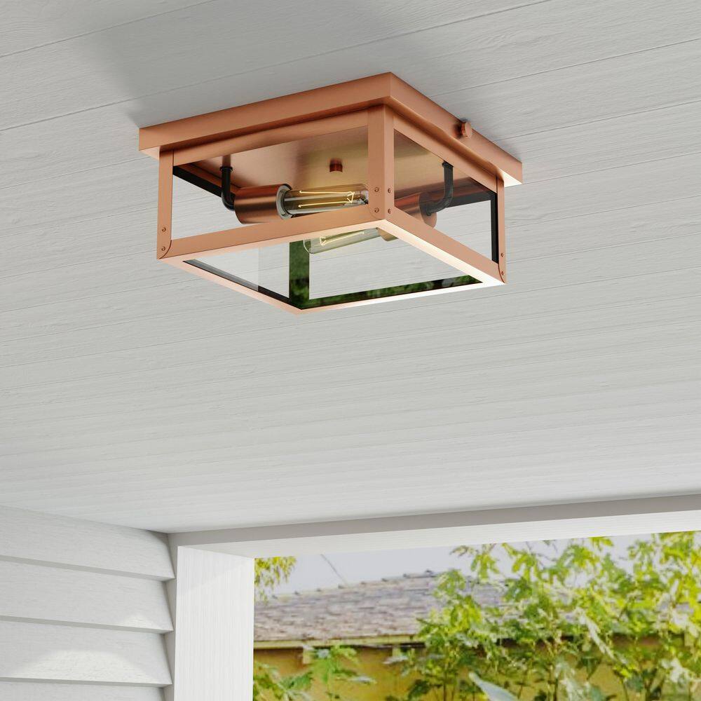 Union Square Antique Copper Glass Outdoor Ceiling Light