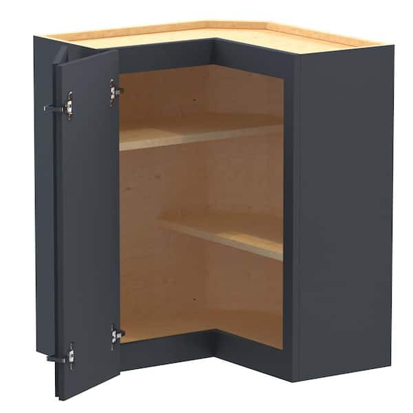 Home Decorators Collection Grayson 24 in. W x 12 in. D x 30 in. H Assembled Plywood Corner Wall Kitchen Cabinet in Deep Onyx with Shelves