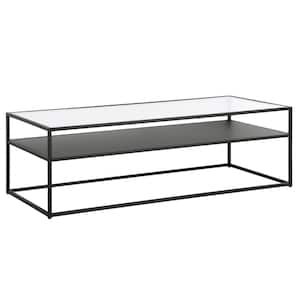 Ada 54 in. Blackened Bronze Rectangle Glass Top Coffee Table with Shelf