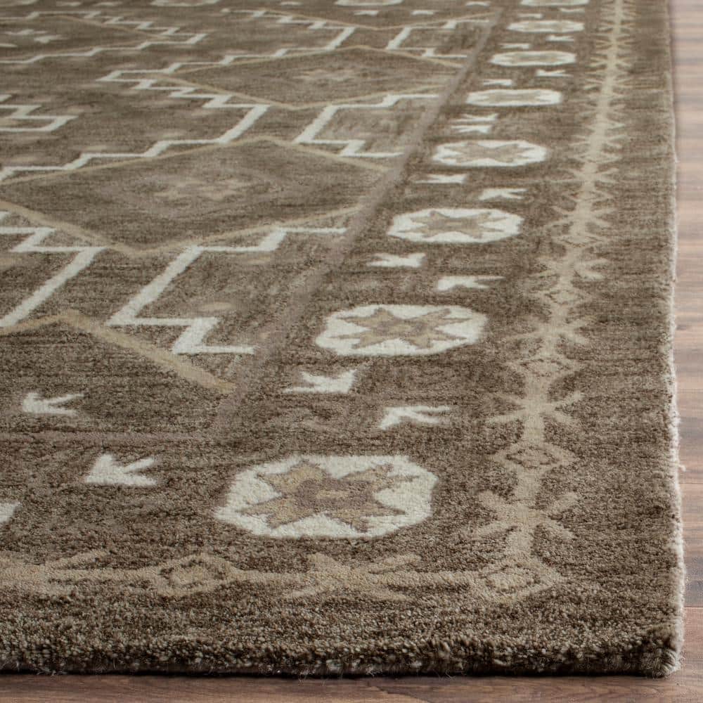 Handmade Tufted Brown and Taupe Wool Square Area Rug