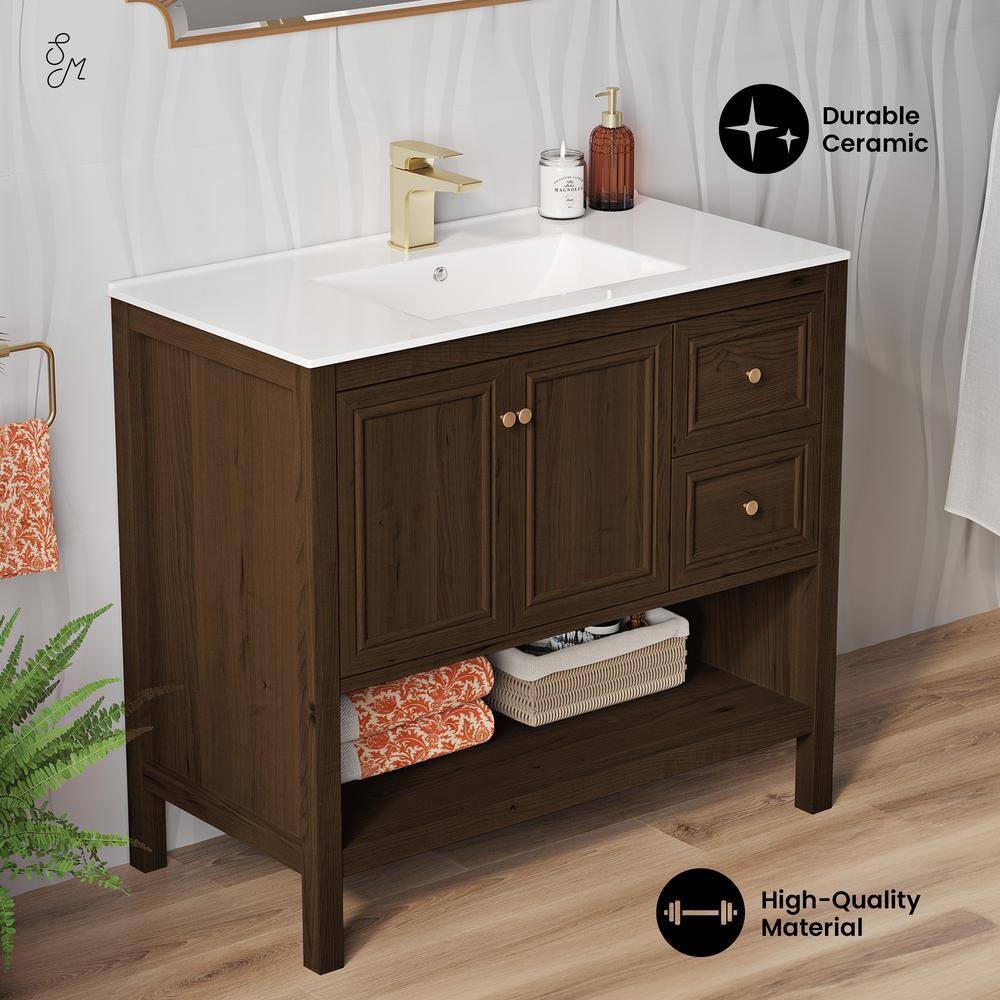 Chateau 36" Natural Oak Freestanding Bathroom Vanity with White Sink