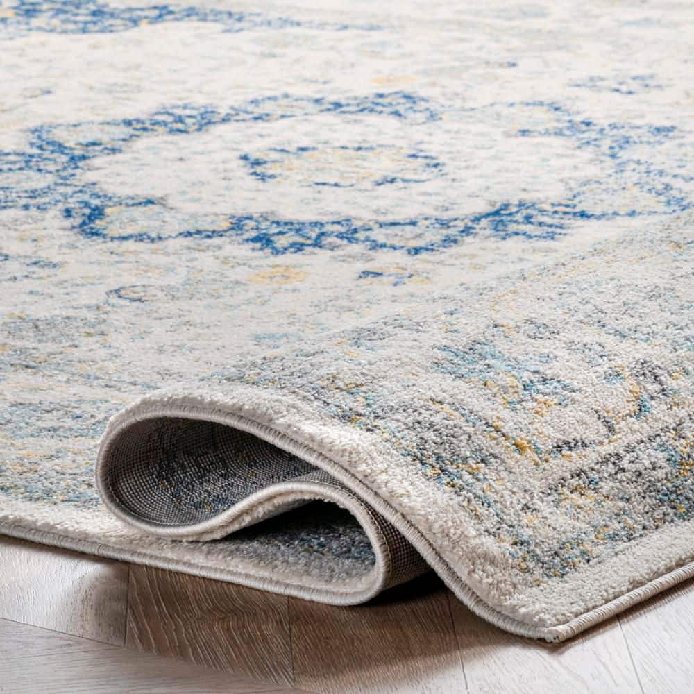 Blue and White 5' x 7' Vintage Persian Style Area Rug