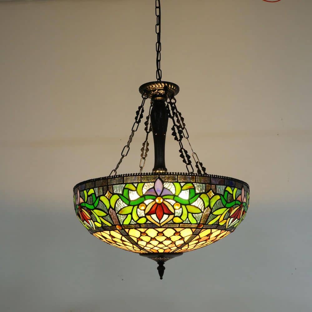 OUKANING 19.68 in. 5-Light Multi-Color Vintage Tiffany Shaded Pendant Light  with Stained Glass Shade, No Bulbs Included JZUC63O3NSHCX - The Home Depot, image size:1000x1000