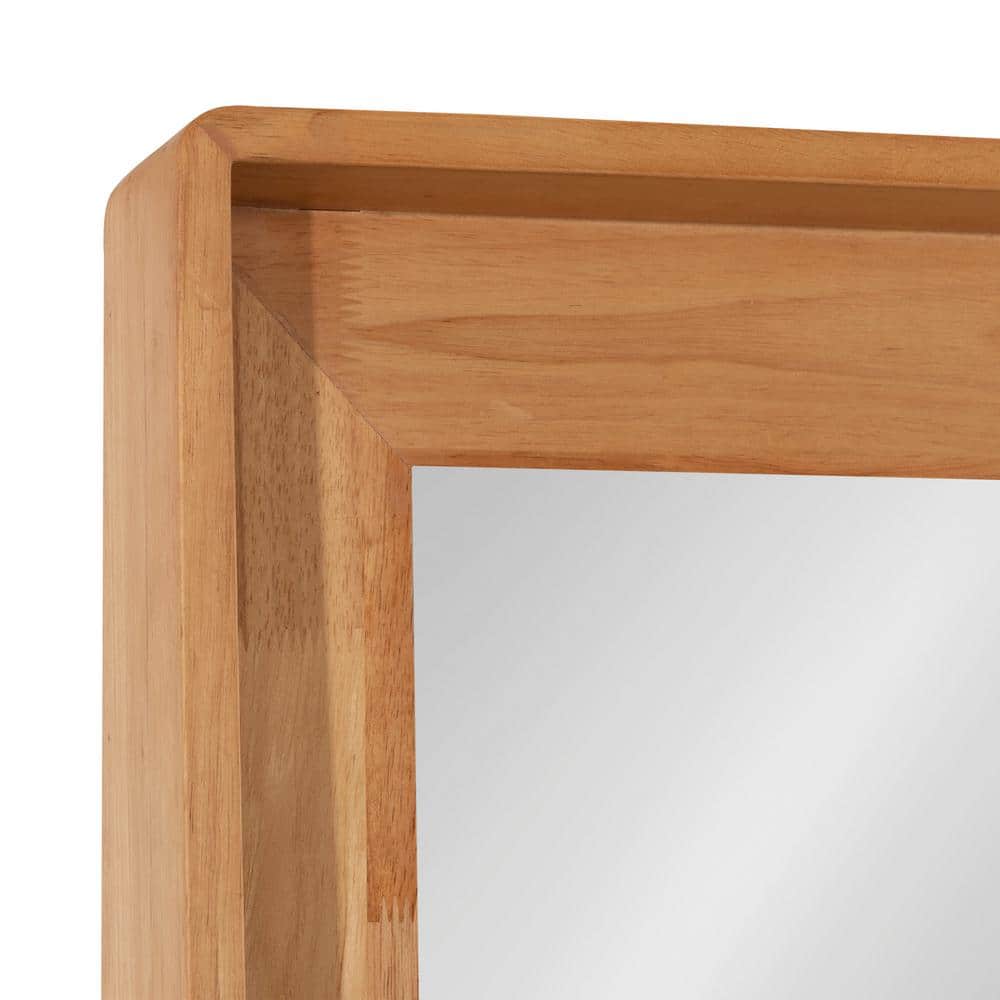 Natural Wood Rectangular Vanity Mirror with Shelf