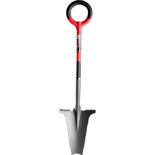 44 in. Powder-Coated Carbon Steel Root Slayer Digging Shovel, Ergonomic Handle with V-Shaped Cutting Tip for Garden, Red