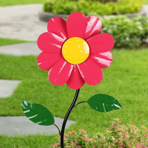 Exhart 9 in. W Kinetic Daisy 2.17 ft. Pink Metal Garden Stake