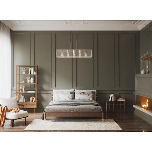 Glayse Collection 36-3/4 in. 5-Light Brushed Nickel Clear Glass Modern Luxury Linear Chandelier Dining Light