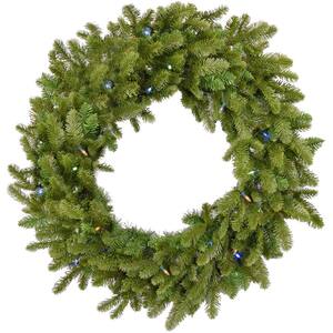 36 in. Grandland Artificial Holiday Wreath with Multi-Colored Battery-Operated LED String Lights