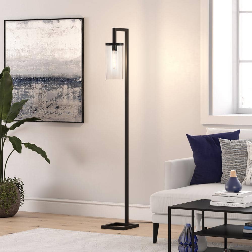 Malva Arc Blackened Bronze Floor Lamp with Clear Glass Shade