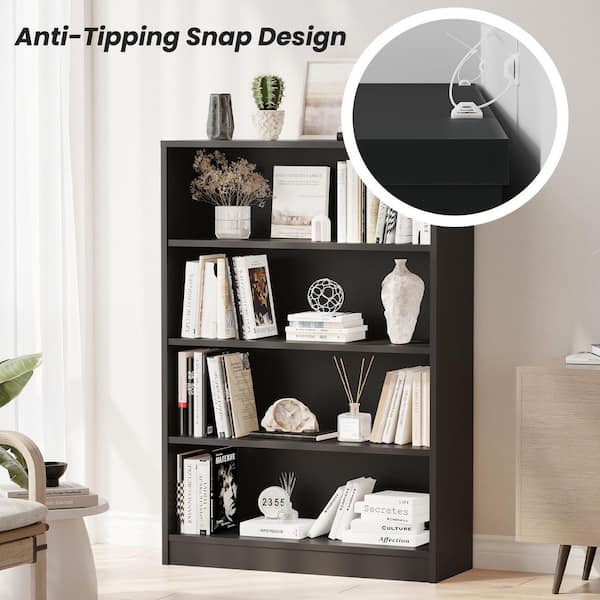 Standard Home Depot Racks GDFSTUDIO Modern 48 in. Tall Black MDF Wood 4-Shelf Standard Bookcase ...