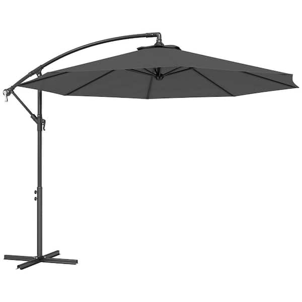 10 ft. Cantilever Hanging Tilt Offset Patio Umbrella with UV & Water and Cross Base (Weight Not Included), Gray