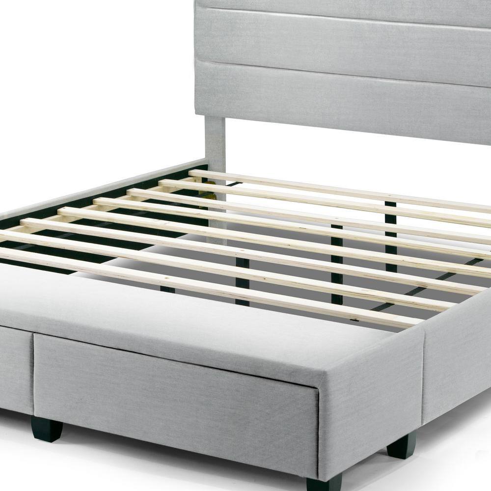 Silver Gray Velvet Upholstered Queen Storage Bed with Tufted Headboard