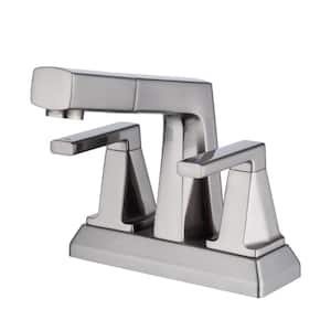 Mondawell Pull Out Spray 4 in. Centerset Double-Handle Mid Arc Bathroom Faucet with Pull Out Spray in Brushed Nickel