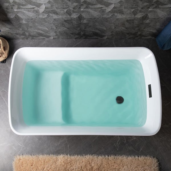 Lakewood 48 in. x 27.5 in. Acrylic Flat Bottom Soaking Bathtub with Reversible Drain in White with Matte Black