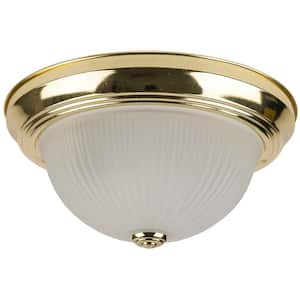 11 in. 2-Light Polished Brass Decorative Dome Ceiling Flush Mount Fixture with Frosted Glass Shade
