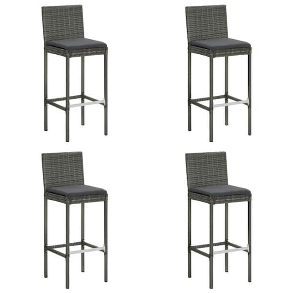 Benjara Swivel Metal Outdoor Bar Stool with Gray Cushion (Set of 4)