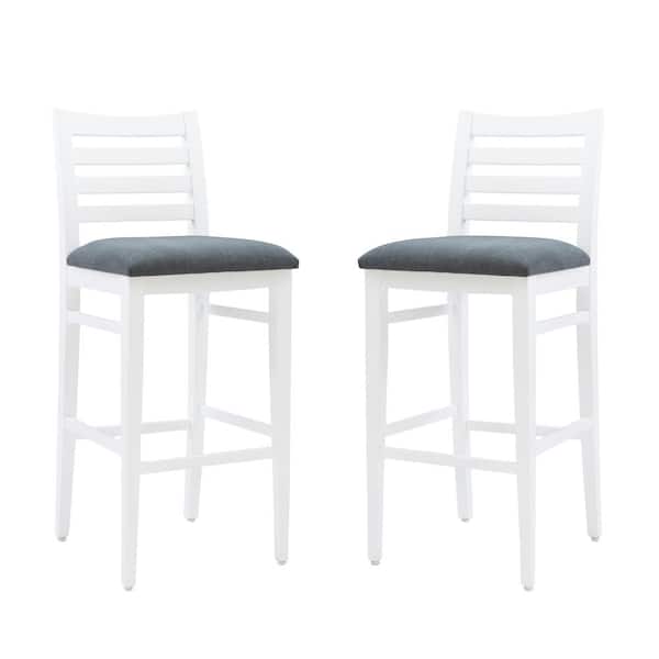 Linon Home Decor Fletcher 30 in. Seat height White High back wood frame Barstool with Upholstered Seat