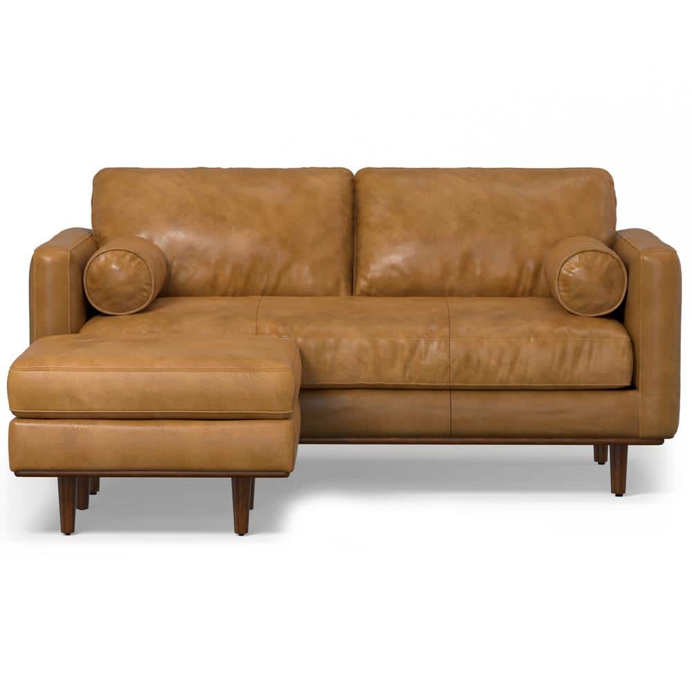 Morrison Sienna Leather Mid-Century Modern Sofa with Ottoman