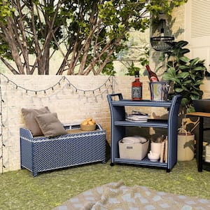 Seneka Navy and White Aluminum Outdoor Storage Bench with Serving Cart